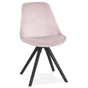 Chaise vintage 'BLACK FIRENZA' en velours rose et 4 pieds en bois noir