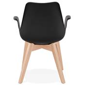 Chaise style scandinave design à accoudoirs 'PRINS' noire avec 4 pieds en bois naturel