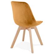 Chaise scandinave 'MILANO' en velours moutarde et 4 pieds en bois naturel