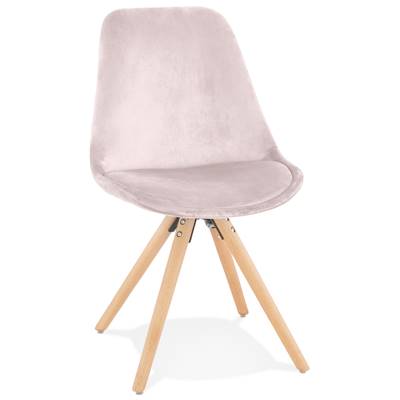 Chaise scandinave style vintage 'FIRENZA' en velours rose et pieds en bois naturel