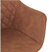 Chaise design vintage à accoudoirs 'DUCA' en microfibre gaufrée marron avec 4 pieds en métal noir