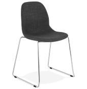 Chaise design 'Teknik Silver' en tissu gris foncé pieds tréteaux en métal chromé