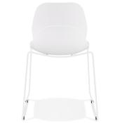 Chaise design empilable 'Teknik White' blanche pieds tréteaux en métal blanc