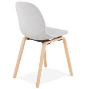 Chaise scandinave design 'Teknik Wood' en tissu gris clair avec 4 pieds en bois naturel