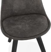 Chaise design 'Black Milano' en microfibre grise avec 4 pieds en bois noir