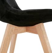 Chaise design 'Milano' en velours noire avec 4 pieds en bois naturel