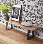 Banc style industriel 'NATTE BENCH' en bois massif avec pieds en métal noir