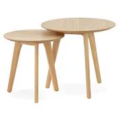 Tables basse gigognes rondes scandinave 'Mukavä' plateau bois naturel et 3 pieds en bois - Ø 50 cm