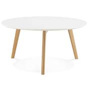 Table basse de salon scandinave ronde 'Kölmy' plateau en bois blanc et 3 pieds en bois - Ø 90 cm