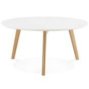 Table basse scandinave ronde 'Kölmy' plateau en bois blanc 3 pieds en bois - Ø 90 cm