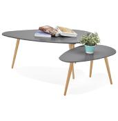 Tables basses scandinaves gigognes ovales 'Sisko' plateau bois gris 3 pieds en bois – 116 x 66 cm