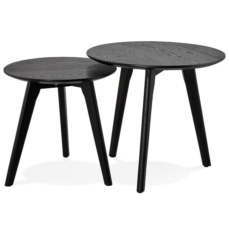 Tables basses scandinaves gigognes rondes 'Mukavä' plateau et 3 pieds en bois noir - Ø 50 cm