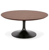 Table basse ronde 'KONTOUR BLACK MINI' en noyer et pied en métal noir - Ø 90 cm