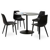 Table à diner design ronde 'Isflak' plateau verre noir pied central métal noir – Ø 100 cm