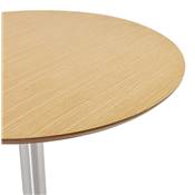 Petite table à diner / de bureau ronde 'Elea' plateau bois pied central acier brossé - Ø 90 cm