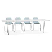 Table / table de réunion extensible 'Rym' blanche bois mat 4 pieds métal chromé - 170(270) x 100 cm