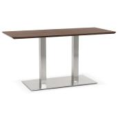 Table de salle à manger 'Tvillin Small' noyer pied central en acier brossé - 150 x 70 cm