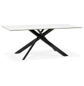 Table de salle à manger 'Tepee Ceram' plateau en céramique blanche pieds en métal noir - 180 x 90 cm
