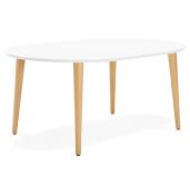 Table / table de réunion extensible ronde scandinave 'Fika' blanche 4 pieds en bois naturel – 120(220) x 120 cm