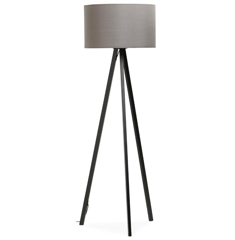 Lampadaire trépied scandinave 'Stätiv' abat-jour en tissu gris 3 pieds en métal noir