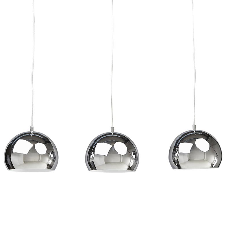 Suspension design 'Klokker' 3 abats-jour en métal chromé