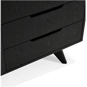 Meuble bahut buffet design 'CHESTERFIELD' en bois noir 2 portes et 3 tiroirs pieds en bois massif noir