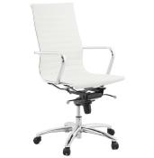 Fauteuil de Bureau design à roulettes et dossier haut 'GREATERS' blanc avec pieds en métal chromé