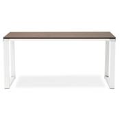 Bureau de direction droit design 'Business' plateau noyer pieds métal blanc et chromé – 160 x 80 cm