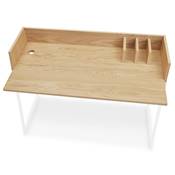 Petit bureau droit / table de travail design 'RAFFINE' bois naturel pieds métal blanc - 120 x 60 cm