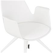 Petite chaise de bureau à accoudoirs design à roulettes 'KOOL' blanche avec pieds en métal blanc