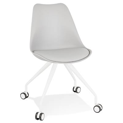Petite chaise de bureau design à roulettes dossier bas 'SIMPLE' grise avec pieds en métal blanc