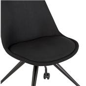 Petite chaise de bureau design à roulettes dossier bas 'SIMPLE' en tissu noir pieds en métal noir