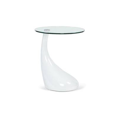 Table basse design d'appoint 'Goutte' en verre blanche pied en fibre de verre - Ø 45 cm