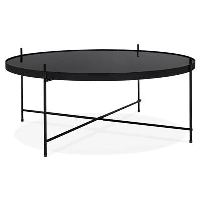 Table basse ronde 'ELEMENTO XL' plateau en verre noir 4 pieds en métal noir - Ø 80 cm