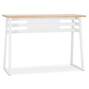 Table bar Mange-debout design 'BARAS' bois massif naturel non traité pied métal blanc - 150 x 60 cm
