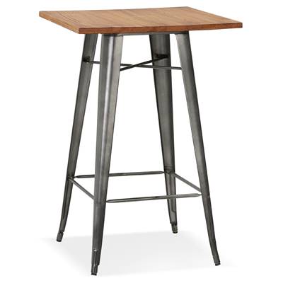 Table de bar haute design industriel carré 'METTALO' en bois foncé 4 pieds métal gris – 70 x 70 cm