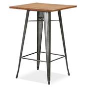 Table de bar haute design industriel carré 'METTALO' en bois foncé 4 pieds métal gris – 70 x 70 cm