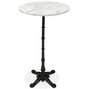 Table bar haute ronde rustique 'CORTE' en pierre effet marbre blanc pied central noir – Ø 60 cm