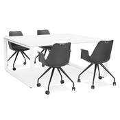 Table de réunion / bureau bench design 'LITTLE MEET' blanc en bois pieds métal blanc - 140 x 140 cm