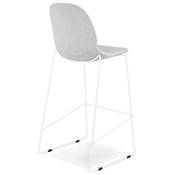 Tabouret de bar empilable design 'VERK' en tissu gris clair 4 pieds en métal blanc et dossier haut