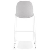 Tabouret de bar empilable design 'VERK' en tissu gris clair 4 pieds en métal blanc et dossier haut