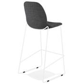 Tabouret de bar empilable design 'VERK' en tissu gris foncé 4 pieds en métal blanc et dossier haut