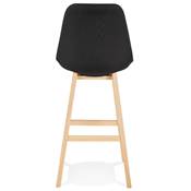 Tabouret de bar design scandinave 'CHAIRMAN' en tissu noir 4 pieds en bois naturel et dossier haut