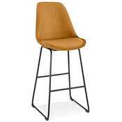 Tabouret de bar design 'GUSTO' velours moutarde pieds tréteaux repose pieds métal noir dossier haut