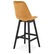 Tabouret de bar design 'CHAIRMAN BLACK EDITION' en velours moutarde 4 pieds bois noir dossier haut