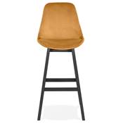 Tabouret de bar design 'CHAIRMAN BLACK EDITION' en velours moutarde 4 pieds bois noir dossier haut