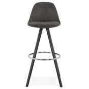 Tabouret de bar 'BLACK CIRCLE' en microfibre grise 4 pieds en bois noir et métal chromé dossier haut