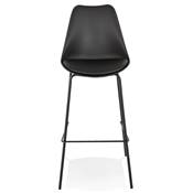Tabouret de bar design moderne 'KESKI' noir avec 4 pieds et repose pieds en métal noir dossier haut