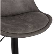 Tabouret bar réglable 'BAROK' pivotant microfibre grise pied et repose pieds métal noir dossier haut