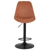 Tabouret bar réglable 'BAROK' pivotant microfibre marron pied métal noir repose pieds dossier haut